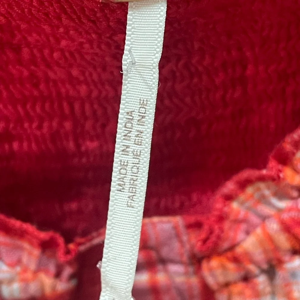 FREE PEOPLE Orange Plaid Top Womens Stretch  Large BOHO Western NEW - Picture 5 of 7